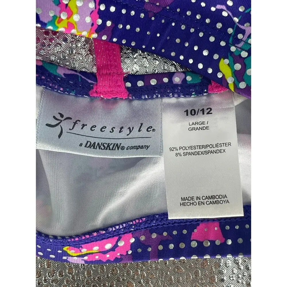 Danskin Freestyle Girls Printed Strappy Swim Bathing Suit Top Youth 10-12 Large